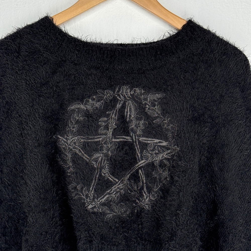 Killstar Pentagram Embroidered Cropped Sweater Eyelash Gothic Medium Witchy Emo - Picture 5 of 9